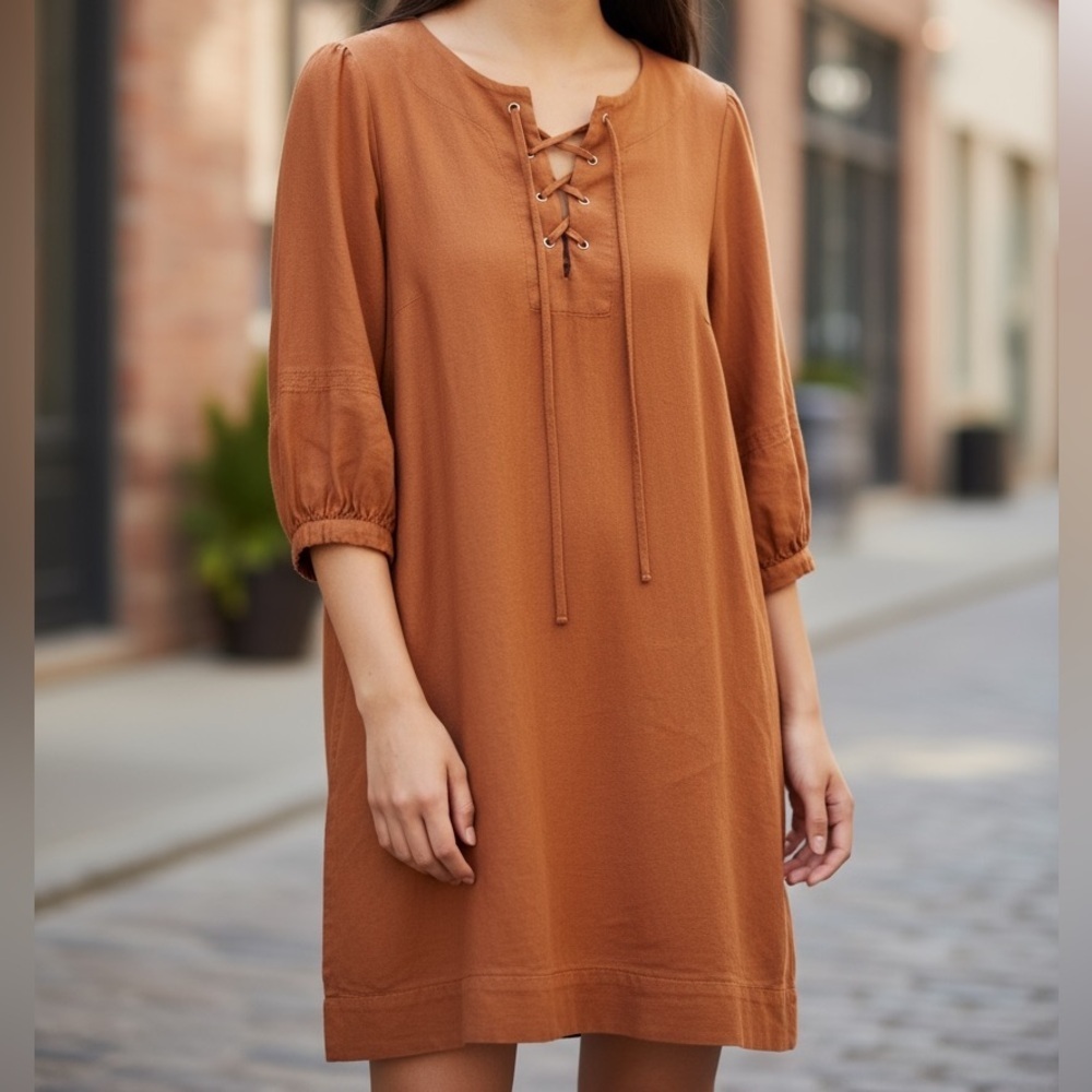 Who What Wear Burnt Orange Puffy Sleeves Oversized Dress with Pockets